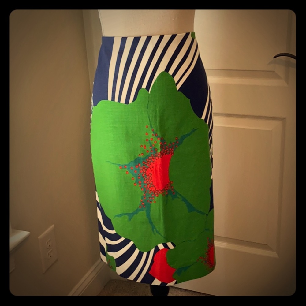 JCrew pencil skirt with bright pattern